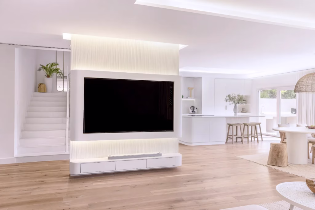 RAK Duplex Villa Living Room TV Area, Ras Al Khaimah interior design with contemporary TV unit and sleek decor