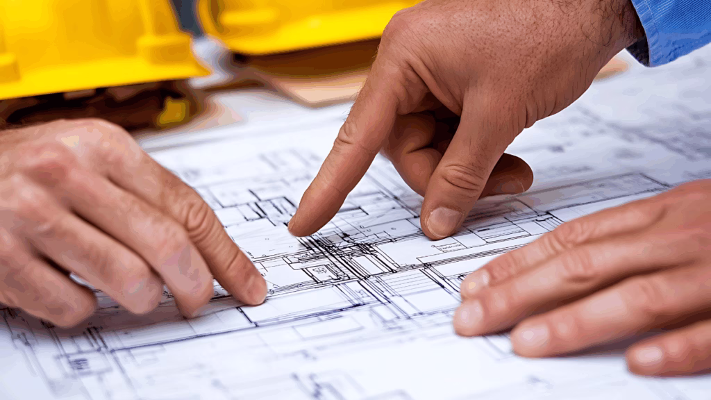 Interior designer reviewing floor plans to ensure efficient layout and cost-effective design decisions.