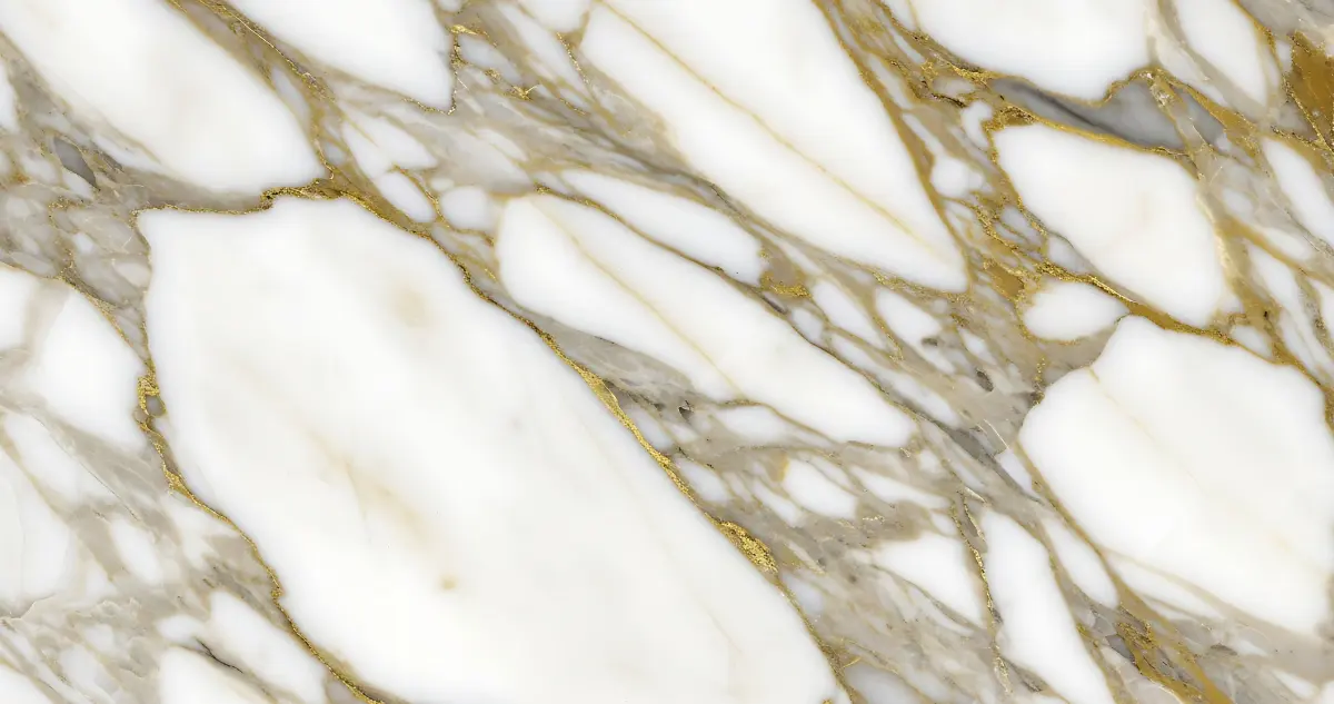 A close-up view of a rare slab of high-end Calacatta marble, showcasing its unique, intricate grey veining against a crisp white background. Sourced from a trusted, trade-only supplier by a human designer.